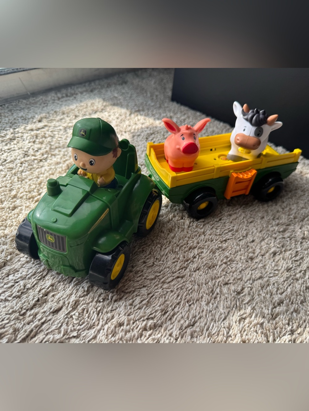John Deere Farm Tractor & Trailer Toy Set with Farmer Cow Pig Figures
